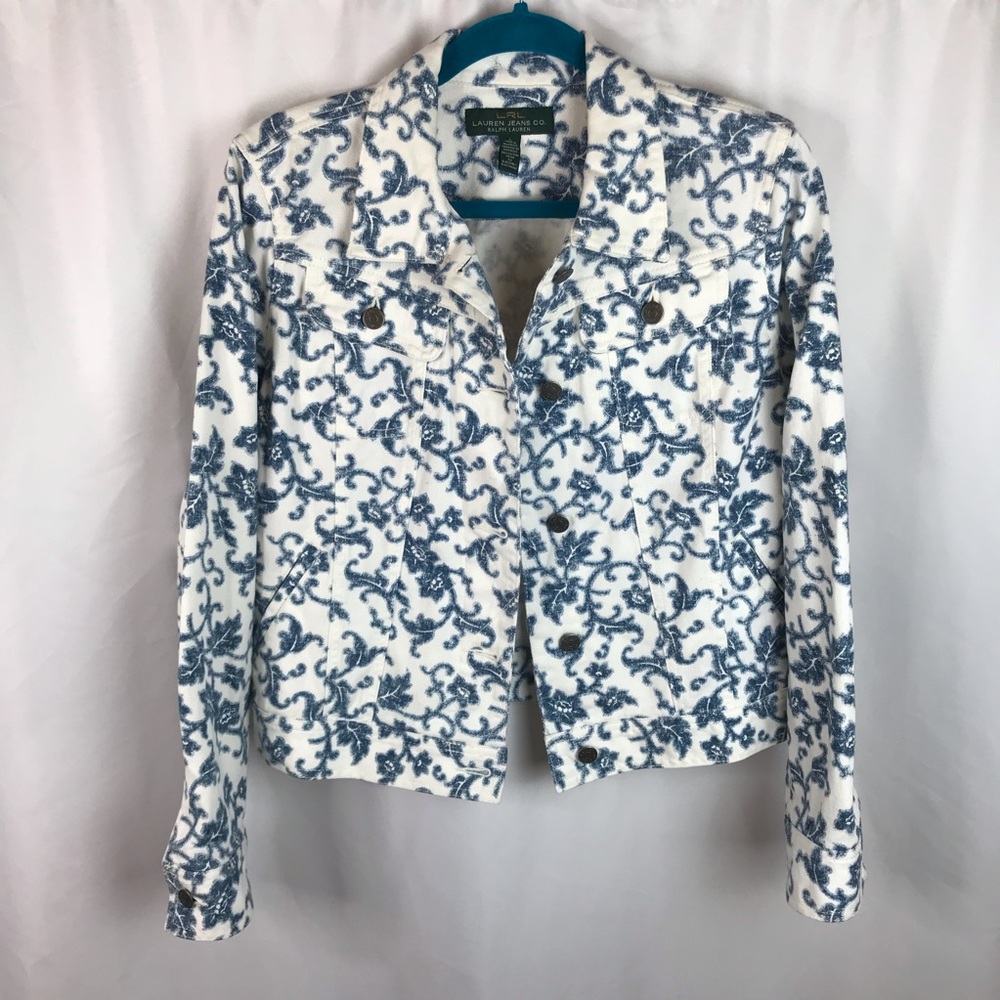 LRL  | Floral Blue/White Denim Jacket Size Large